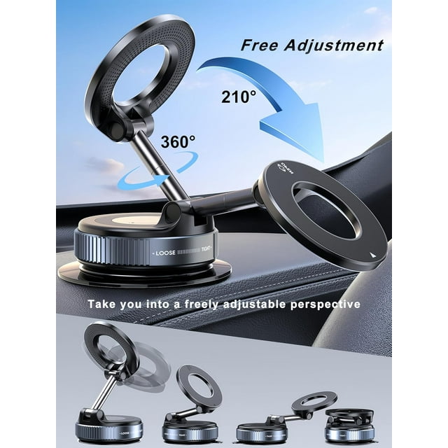 Upgraded 360° Vacuum Magnetic Phone Holder, Magnetic Car Phone Mount, Hands-Free Suction Cup Phone Holder for Car/Gym/Mirror/Shower, Car Mount Compatible with iPhone 16 Pro Max/Android