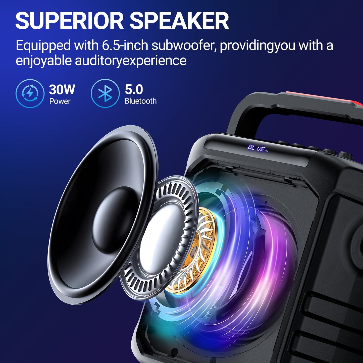 VEATOOL Karaoke Machine with Two Wireless Microphones, Portable Bluetooth Speaker with Bass/Treble Adjustment, PA System with Remote Control, Supports TF Card/USB, AUX in, REC, Party/Meeting/Outdoor