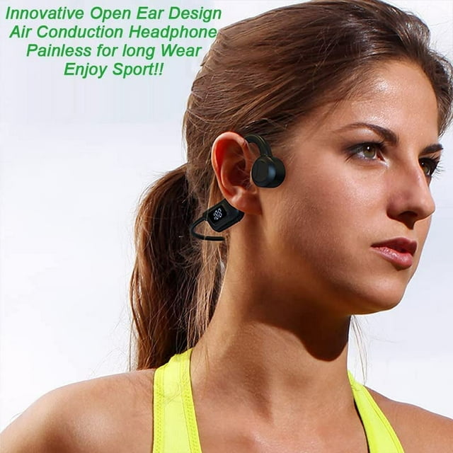 Open Ear Bone Conduction Concept Headset Wireless Bluetooth Sport Headphones with Mic Earphone Lightweight Painless Wearing Sweatproof Earpiece Stereo Earphone for Running Hiking Bicycling