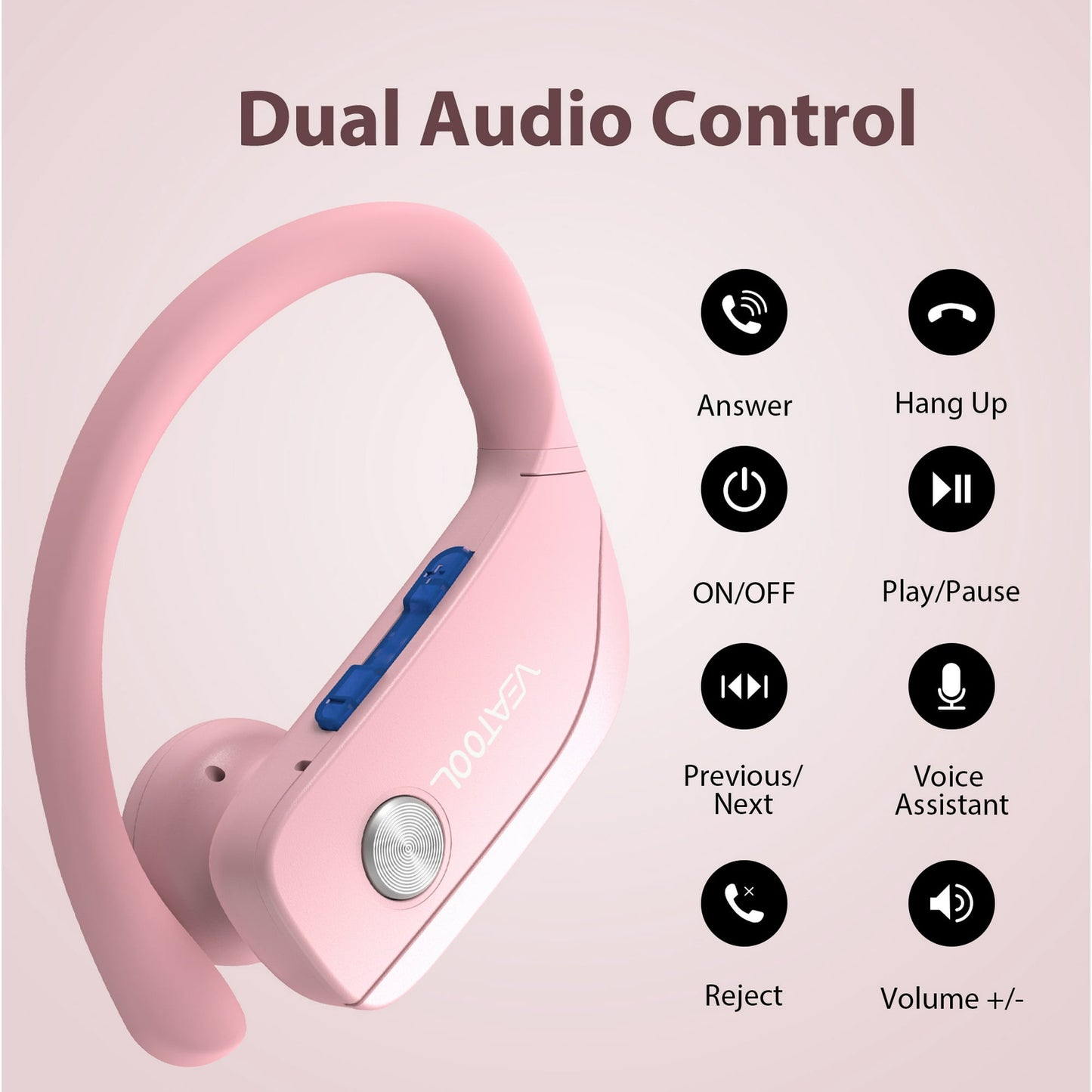 VEAT00L Wireless Earbuds Bluetooth Headphone Sport, Bluetooth 5.4 Earbud, 72Hrs Earphone with Earhook, Noise Cancelling Mic, IP7 Waterproof Headset for Workout/Running