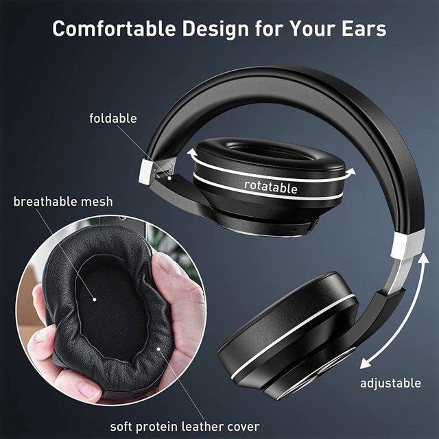 Wireless Over Ear Bluetooth Headphones, Active Noise Cancelling, HiFi Stereo Sound for Travel Work Laptop PC Cellphone