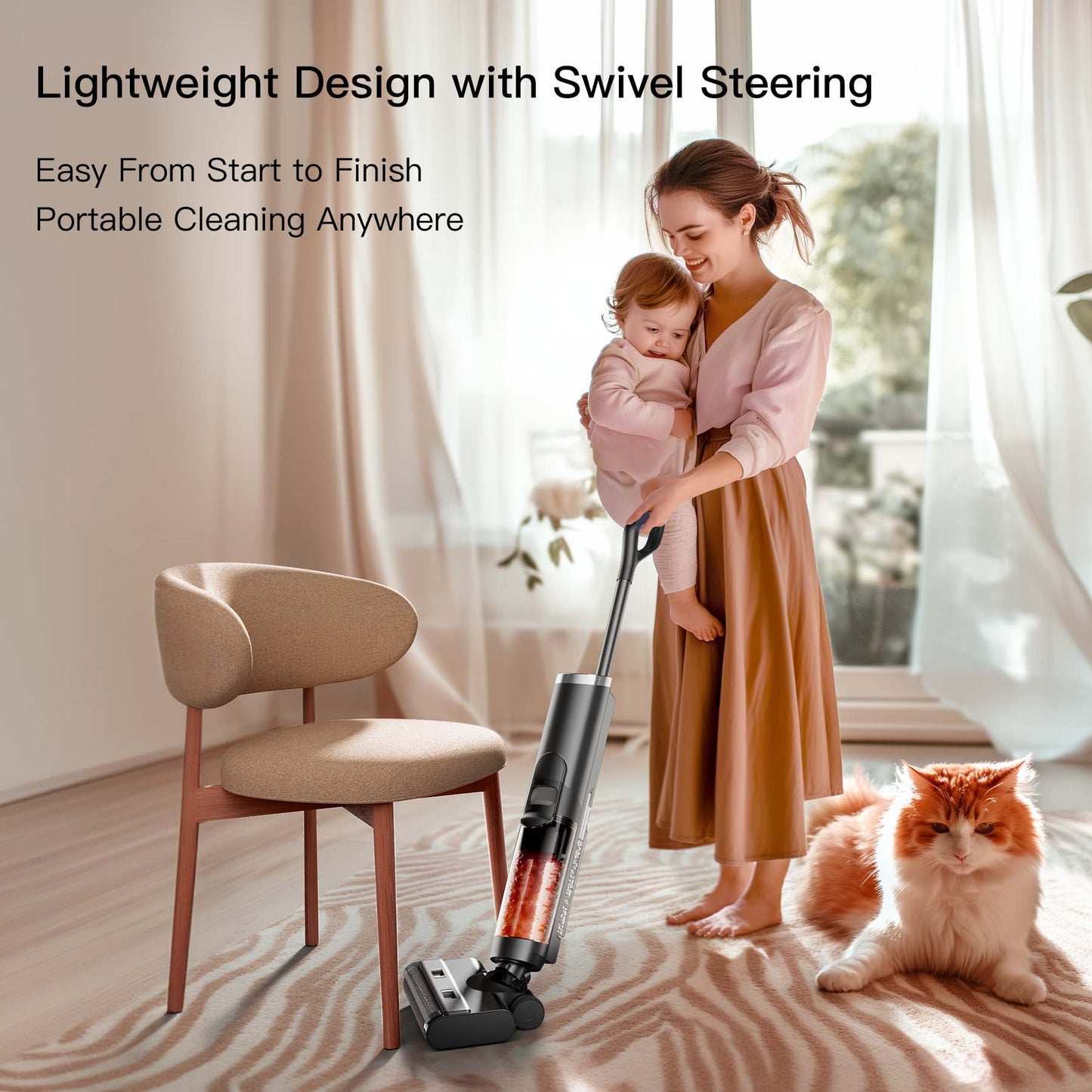 VEAT00L Cordless Wet Dry One Hard Floor Cleaner with Charging Base, Self-Cleaning with 25Kpa Powerful Suction, Great for Pet Hair and Sticky Messes, 30min Runtime, LCD Display, Voice Prompt