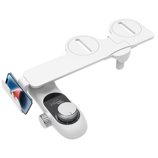 KDMLR Toilet Bidet Non-Electric Bidet Toilet Attachment Dual Nozzles for Frontal/Rear Wash, Adjustable Pressure Control, Sliver/White