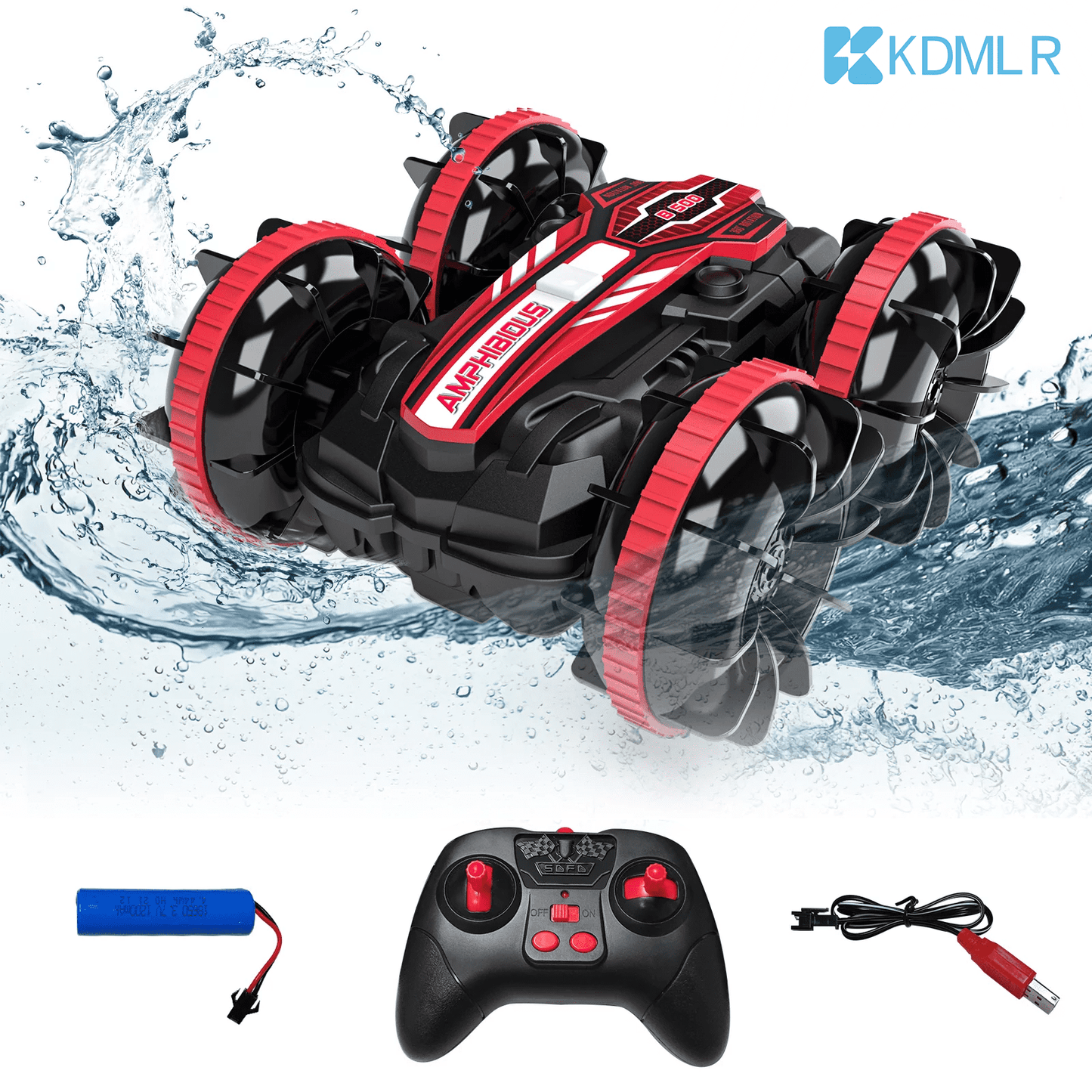 Remote Controls Cars, RC Boat & Sonic 2 Toys, 4WD Off Road Car Stunt 2.4GHz Land Water 2 in 1 Remote Control, RC Cars for Kids Boys-Red