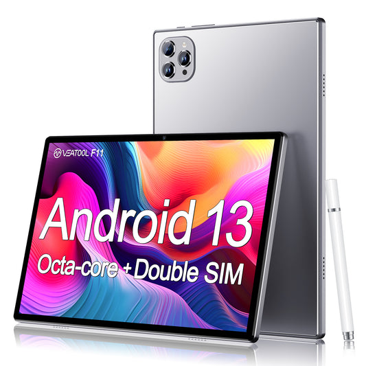 VEAT00L F11 Android 13 Tablet 2024, 6GB(4+2) RAM, 64GB ROM, 128GB Expand, Quad-Core Processor up to 2.0 GHz, Dual Camera, WiFi, BT, 6000mAh with Fast Charge, 1280x800 HD Touch Screen