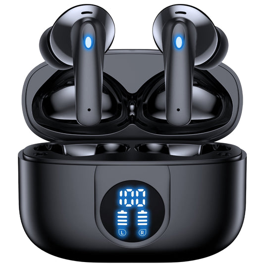 VEAT00L P91 Wireless Earbuds, Bluetooth Headphones V5.4 Stereo Ear buds with Noise Cancelling Mics, 60H Playback Mini Case with Dual LED Display, IP7 Waterproof in-Ear Earphones for Android iOS