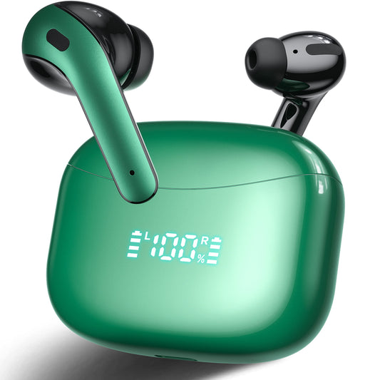 VEATOOL X15 Wireless Earbuds Bluetooth 5.3 Headphones,72H Hi-Fi Stereo Deep Bass Earphones with Noise Cancelling Mic IP7 Waterproof Sport Headset with LED Power Display for Laptop Pad Phones Green