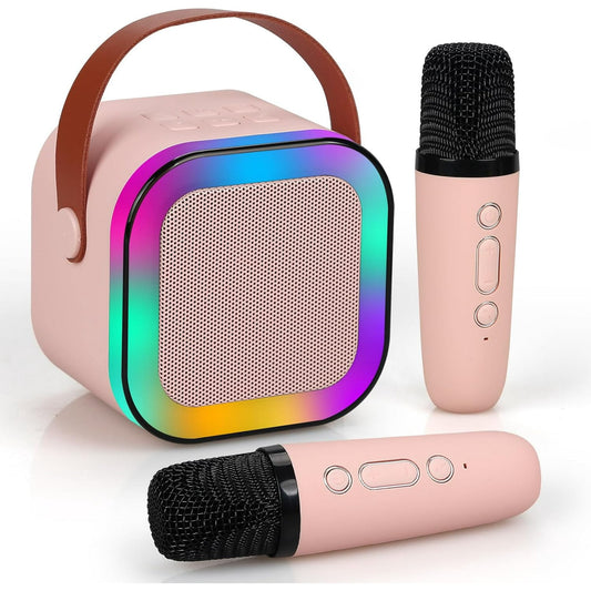XANLUOER Karaoke Machine for Kids and Adults, Mini Portable Bluetooth Speaker with Microphones and Lights(Pink)