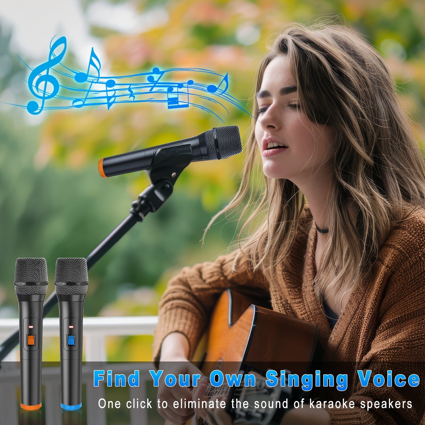 VEATOOL Karaoke Machine, Portable Bluetooth Speaker with 2 Wireless Microphones, PA System for Adults Kids with LED Lights, Supports REC/AUX/USB/TF for Home Party
