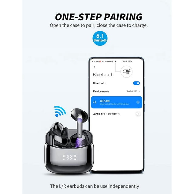 Wireless Earbuds, Bluetooth 5.1 True Wireless Headphones Sports Bluetooth Earphones Over-Ear Noise Cancelling Earbuds with LED Display Over-Ear Buds with Earhooks Built-in Mic Headset for Workout