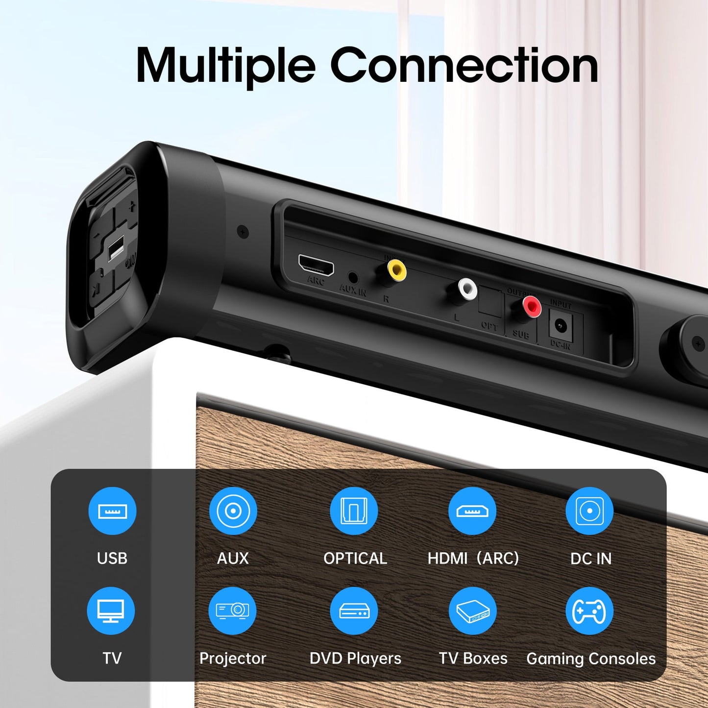 VEAT00L S60L 5.1ch Sound Bars with Wireless Subwoofer,Bluetooth 5.3 3D Surround Speakers for TV,2 Rear Surround Sound Speakers,Optical/HDMI/AUX/COAX/ARC/USB Connection (Adapters Sold Separately)