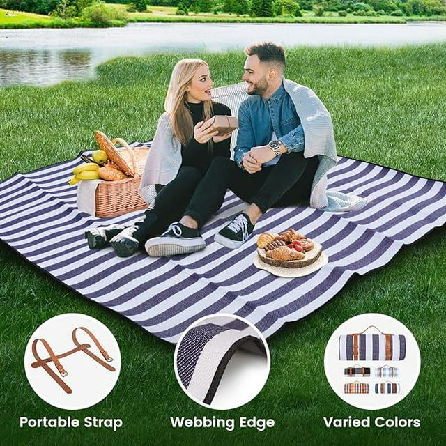 KDMLR 80”x 80” Picnic Blanket Extra Large, Waterproof and Foldable Beach Blanket, 3-Layer Outdoor Blanket for 6 to 8 Adults, for Camping, Park, Beach, Grass, Indoors…