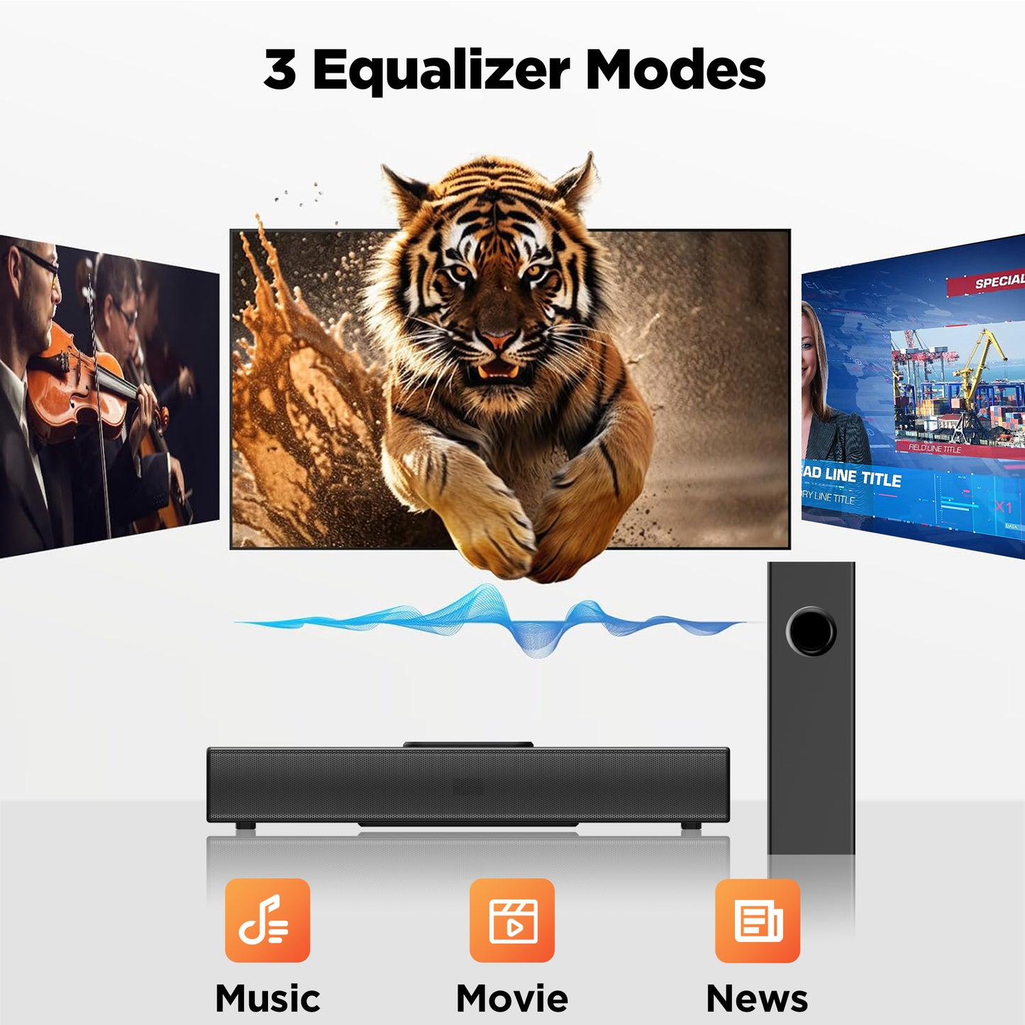 VEAT00L 2.1ch Sound Bars for Smart TV with Subwoofer, 160W Surround Sound Bluetooth Soundbar for TV,Wireless Bluetooth 3D Surround Sound Soundbar Deep Bass Adjustable Home Theater Surround System
