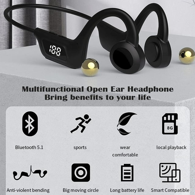 Open Ear Bone Conduction Concept Headset Wireless Bluetooth Sport Headphones with Mic Earphone Lightweight Painless Wearing Sweatproof Earpiece Stereo Earphone for Running Hiking Bicycling