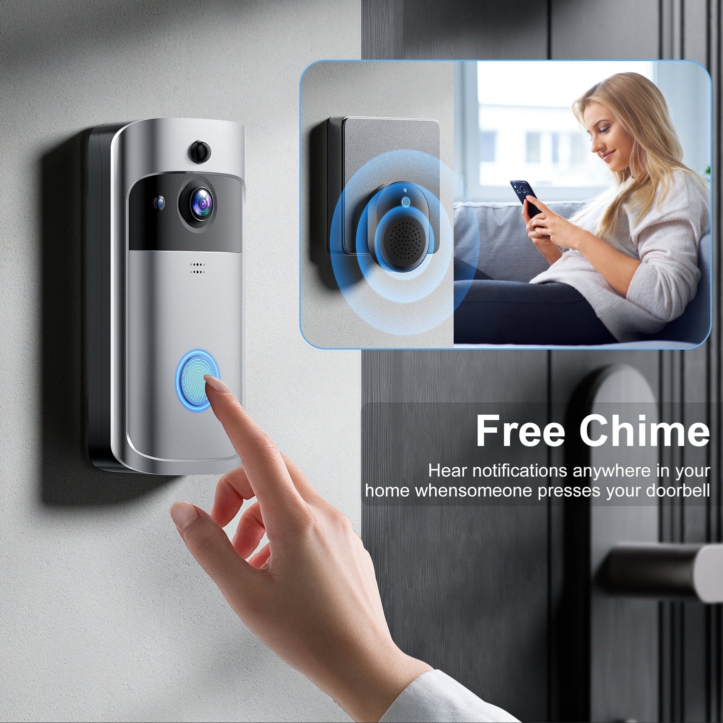 VEAT00L Doorbell Camera Wireless , 1080P Video Doorbell with Chime, Front Door Camera, 2-way Audio, Instant Alert,PIR Motion Detection,Night Vision,Battery-Powered Smart Doorbell(副本)