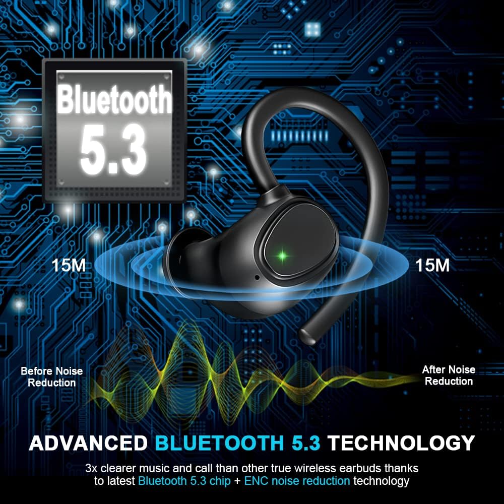 Wireless Earbuds Bluetooth Headphones 48hrs Play Back Sport Earphones with LED Display Over-Ear Buds with Earhooks Built-in Mic Headset for Workout