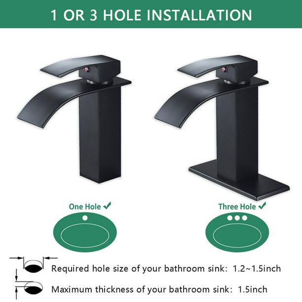 KDMLR Black Single Handle Deck Mounted Brass Waterfall Bathroom Faucet,Hot and Cold Water Mixer Tap Easy to install, suitable for bathroom, kitchen, and dressing table