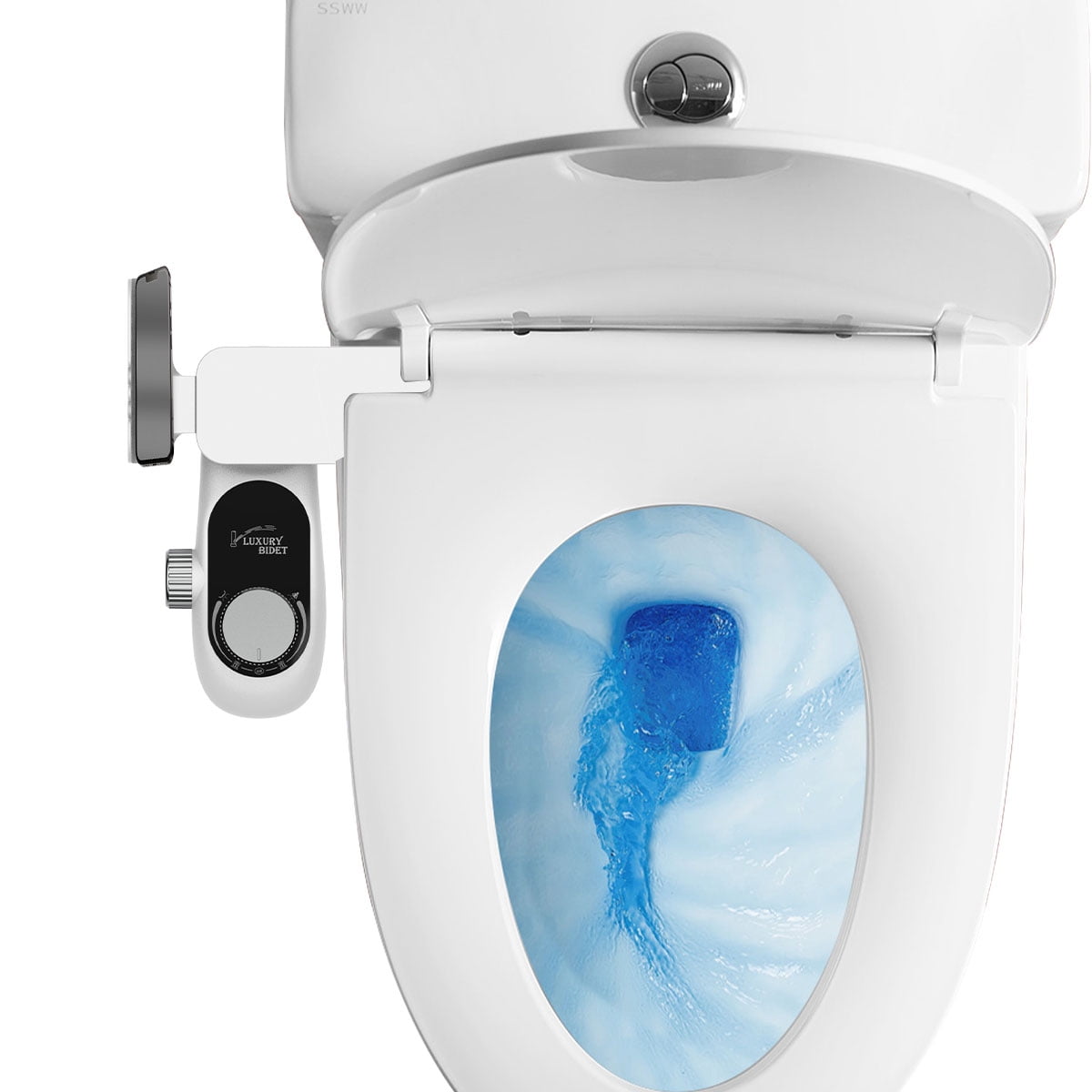 KDMLR Toilet Bidet Non-Electric Bidet Toilet Attachment Dual Nozzles for Frontal/Rear Wash, Adjustable Pressure Control, Sliver/White