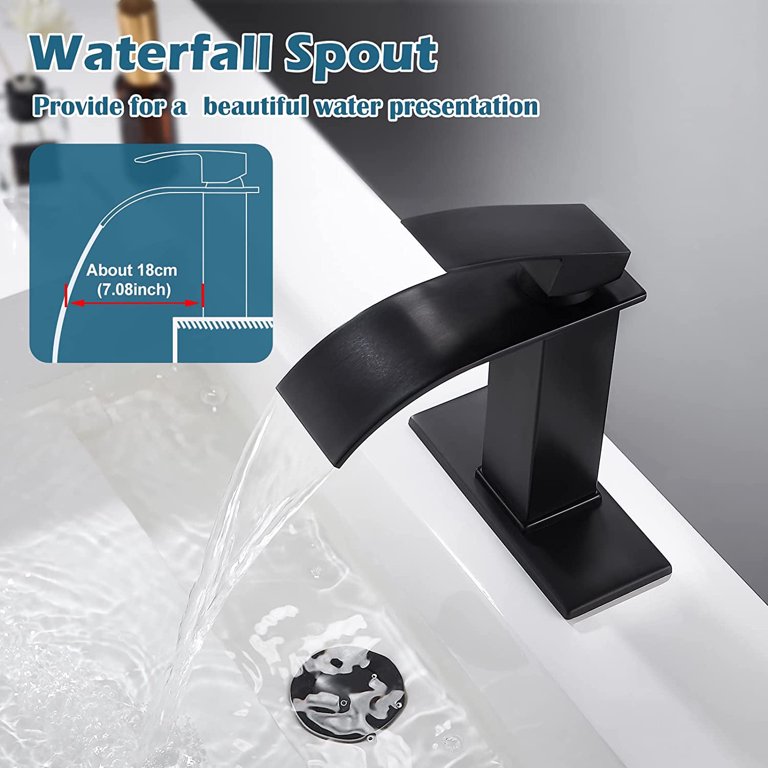 KDMLR Black Single Handle Deck Mounted Brass Waterfall Bathroom Faucet,Hot and Cold Water Mixer Tap Easy to install, suitable for bathroom, kitchen, and dressing table
