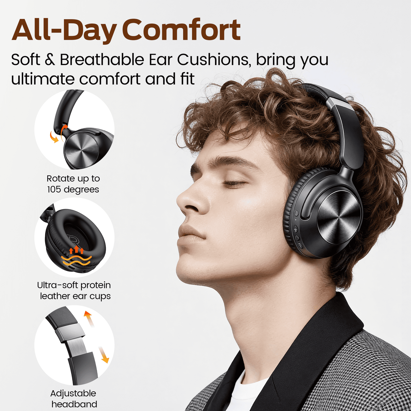 Hybrid Active Noise Cancelling Bluetooth Headphones,-56dB Bluetooth 6.0 Over Ear Wireless Headphones with 100H Playtime,Reduce Noise by Up to 95,Deep Bass, Memory Foam Earcups for Home Office Travel