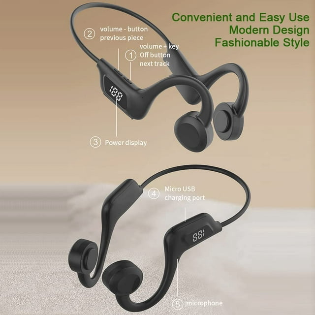 Open Ear Bone Conduction Concept Headset Wireless Bluetooth Sport Headphones with Mic Earphone Lightweight Painless Wearing Sweatproof Earpiece Stereo Earphone for Running Hiking Bicycling