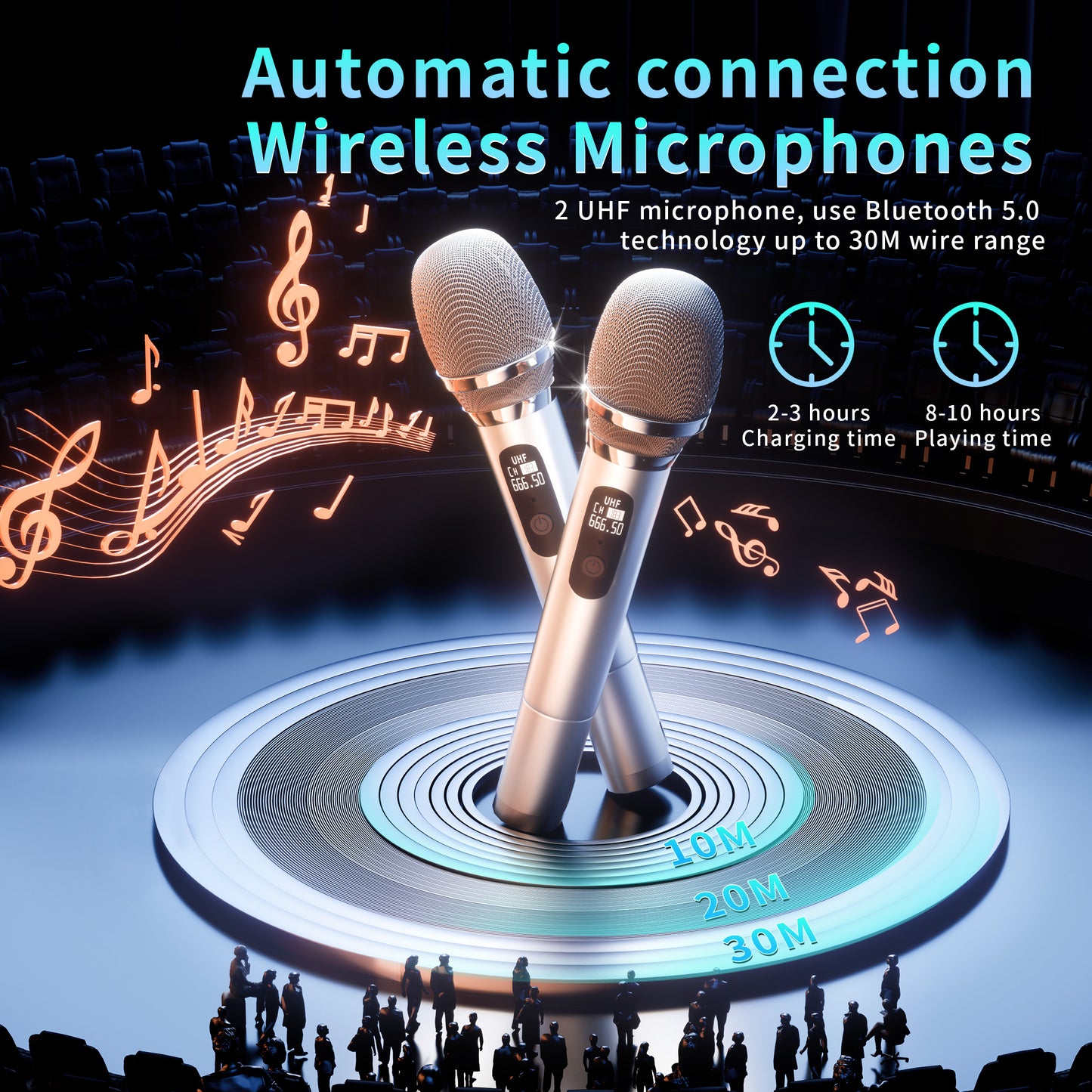 Karaoke Machine with 2 Wireless Karaoke Microphones, Portable Karaoke Speaker with Dual 4-inch woofers, omnidirectional Sound and RGB Colorful Light