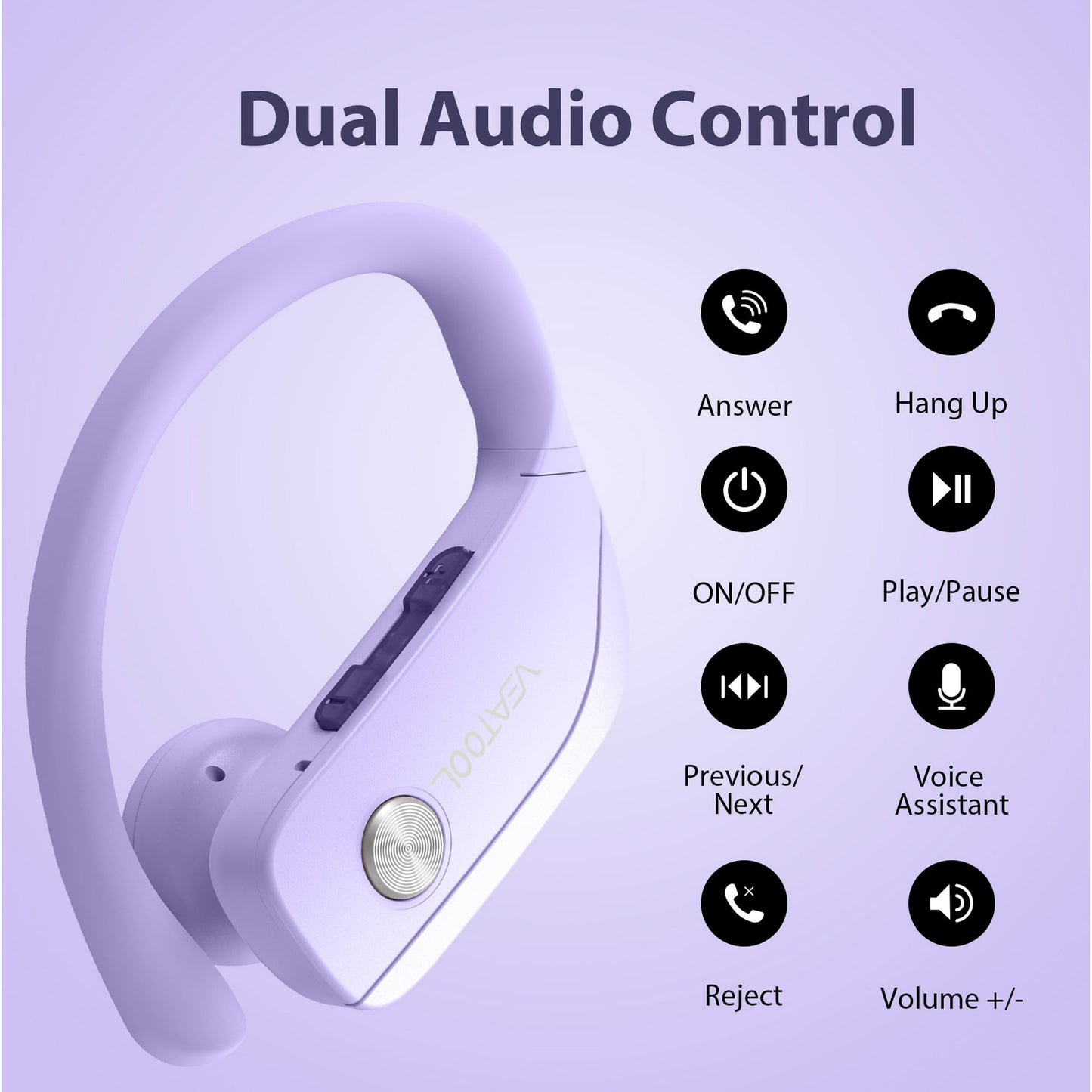 VEAT00L Wireless Earbuds Bluetooth Headphone Sport, Bluetooth 5.4 Earbud, 72Hrs Earphone with Earhook, Noise Cancelling Mic, IP7 Waterproof Headset for Workout/Running