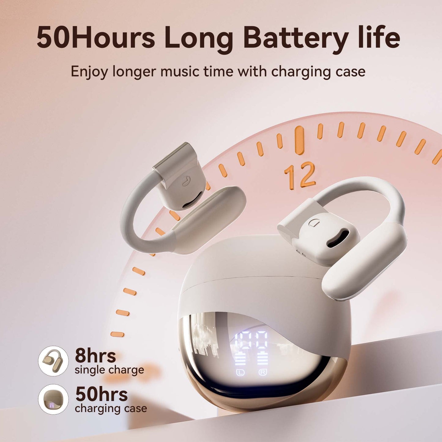 Veatool Wireless Earbuds,Open Ear Headset with Microphone Touch Control,Bluetooth 5.4,High-Fidelity Stereo Earphones for Sports and Work