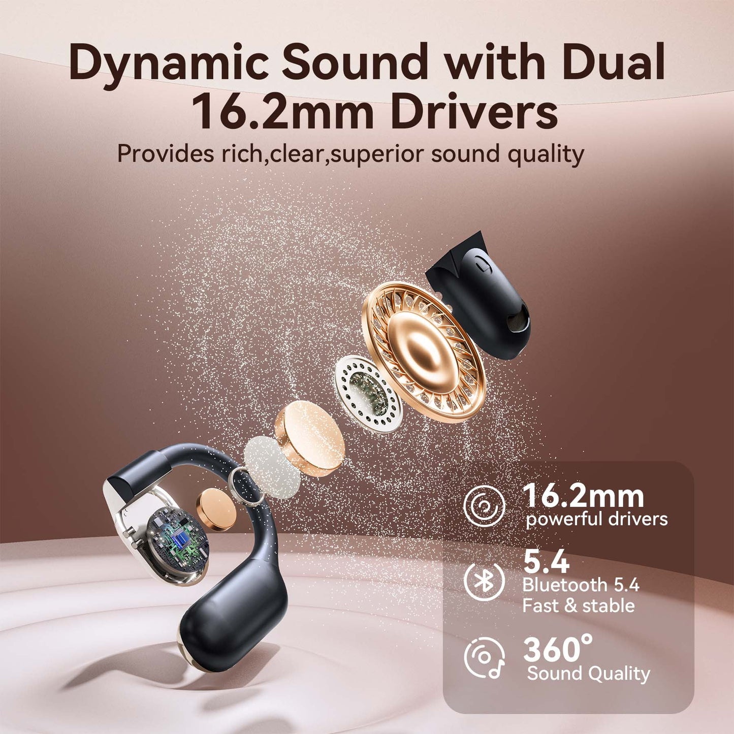 VEATOOL Wireless Earbuds Open Ear Headphone Sport, Bluetooth 5.4 Earbud, 50Hrs Earphone with Earhook, Noise Cancelling Mic,Light Weight Comfortable Fit,Suitable for Running,Workouts