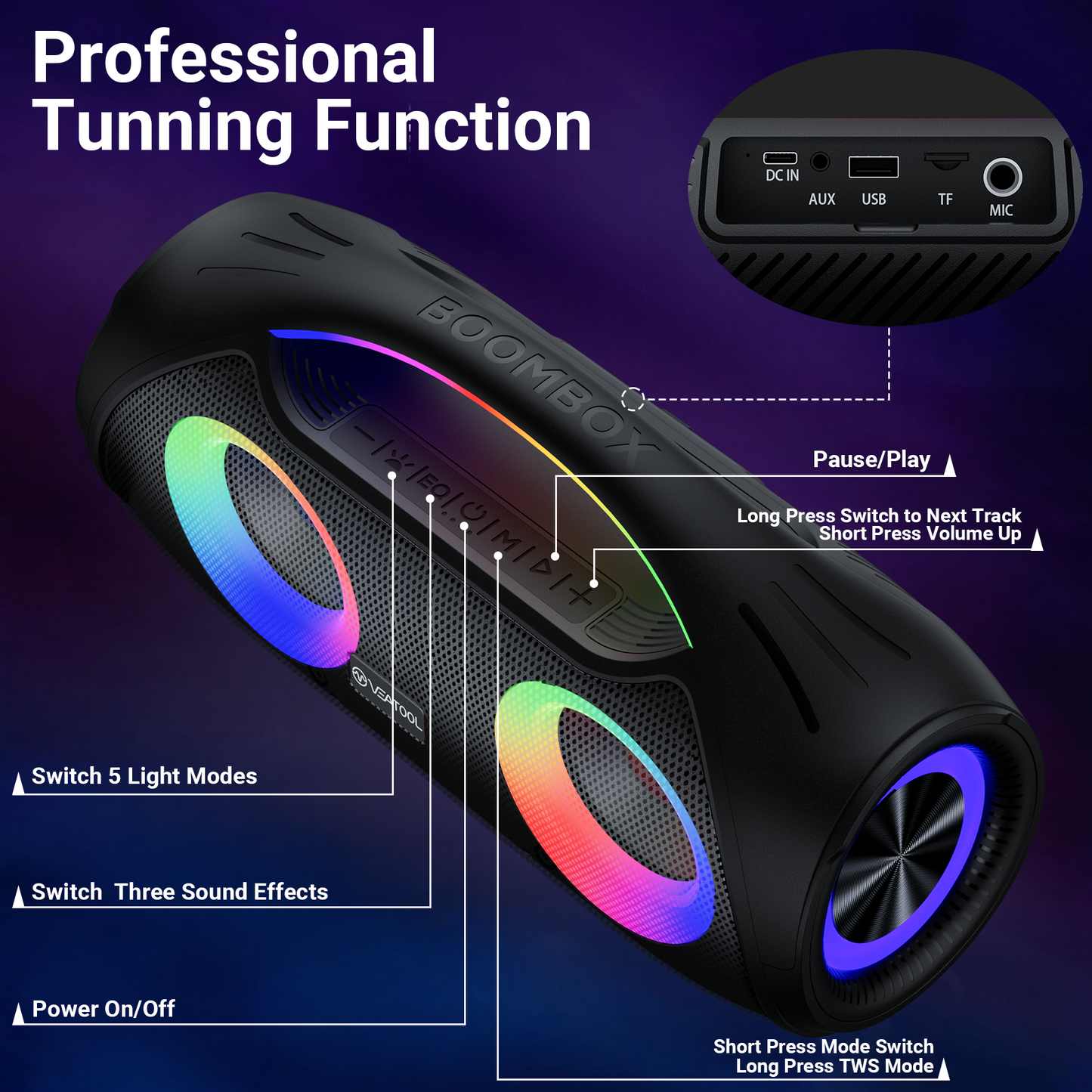 VEAT00L X2 Karaoke Machine with Two Wireless Microphones 40W Portable Karaoke System for Adult/Kid,PA System with Music Sync LED Lights 5000mAh Battery for Party Gifts Instrument Play