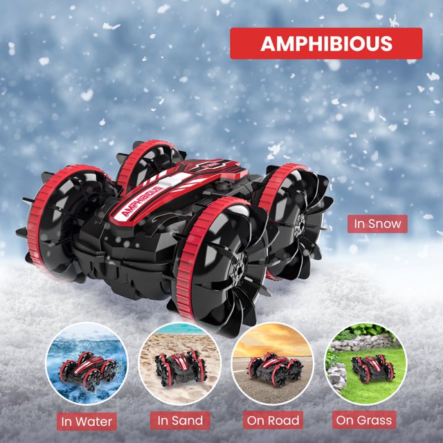 Remote Controls Cars, RC Boat & Sonic 2 Toys, 4WD Off Road Car Stunt 2.4GHz Land Water 2 in 1 Remote Control, RC Cars for Kids Boys-Red