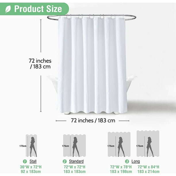 KDMLR White Fabric Shower Curtain, Waffle Weave Heavy Duty Hotel Luxury Cloth Shower Curtains for Bathroom, 72 Inch 256GSM Weighted Bath Curtain Set with 12 Plastic Hooks,72x72