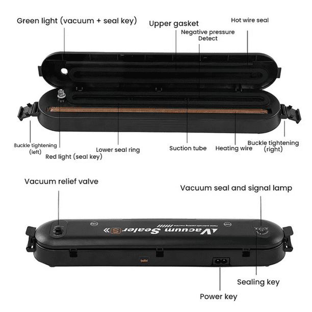 KDMLR Automatic Mini Food Vacuum Sealer Machine with 10 Vacuum Sealer Bags Electric Air Sealing Preserver System for Food Saver and Preservation of Home & Commercial(Black)