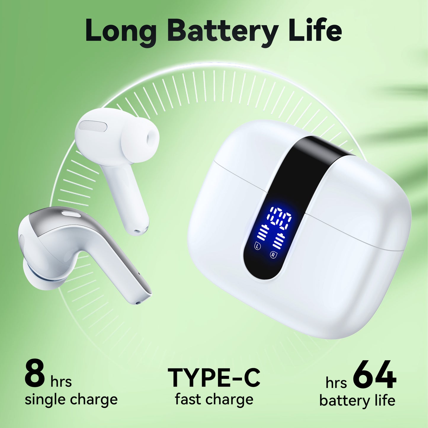 VEAT00L Bluetooth Headphone True Wireless Earbuds 65H Playback Power Display Earphones with Wireless Charging Case IPX7 Waterproof in-Ear Earbuds with Mic for TV Phone Computer Laptop Sports