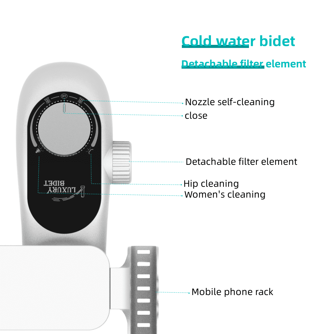 KDMLR Toilet Bidet Non-Electric Bidet Toilet Attachment Dual Nozzles for Frontal/Rear Wash, Adjustable Pressure Control, Sliver/White
