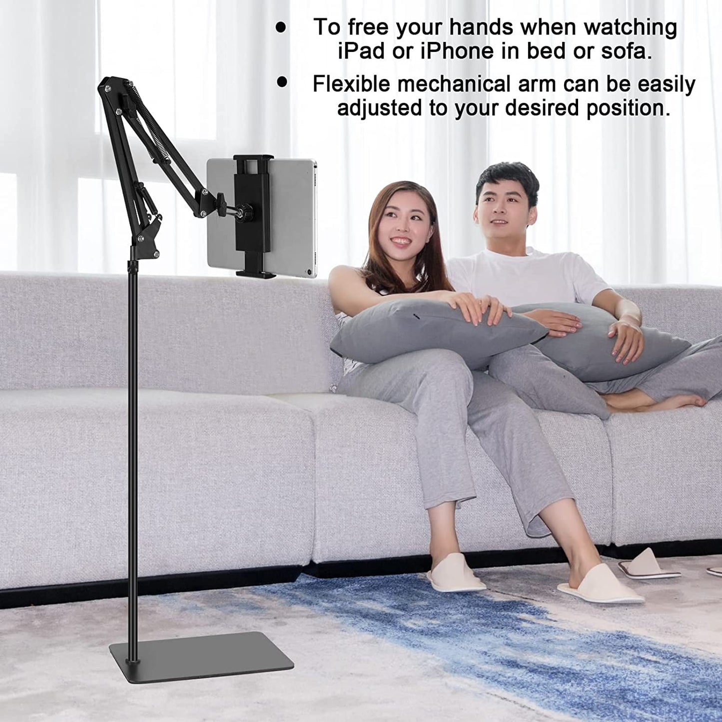 Tablet Floor Stand, Adjustable Universal 360-degree Rotatable Metal Tablet Holder, Phone Stand for iPad/iPhoneX/iPad Pro or Other 4.7~12.9 Inch-Screen Devices (Black)