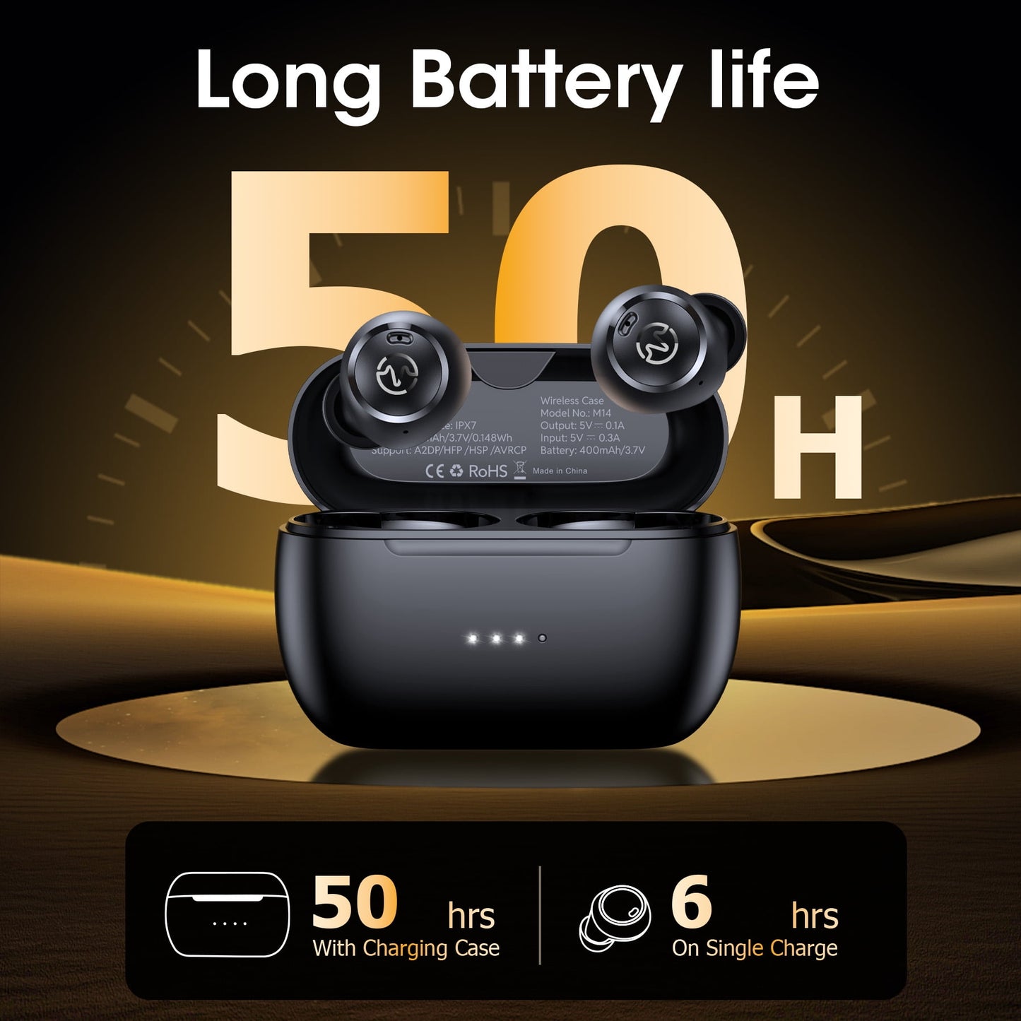 VEAT00L M14 Wireless Earbuds Bluetooth 5.3 in Ear Light-Weight Headphones Built-in Mics, 50 Hours Playtime, IPX7, Immersive Premium Sound Mini Earphones Long Distance Connection Headset