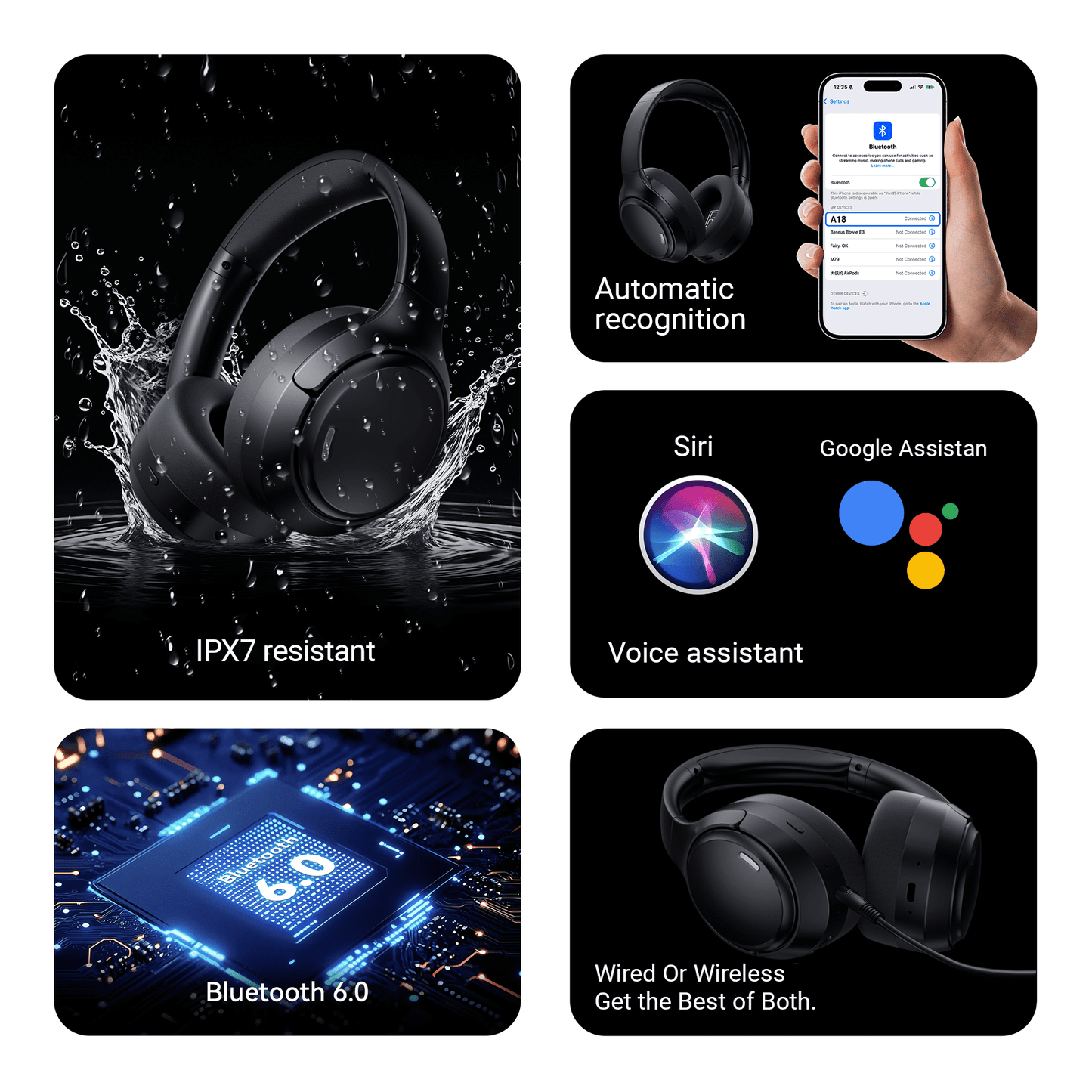 Hybrid Active Noise Cancelling Headphones,-50dB Wireless Bluetooth Headphones with Hi-Res Audio,120H Playtime Over Ear Bluetooth Headphones with 6 ENC Clear Mic,ANC Headphone for Travel Home Office