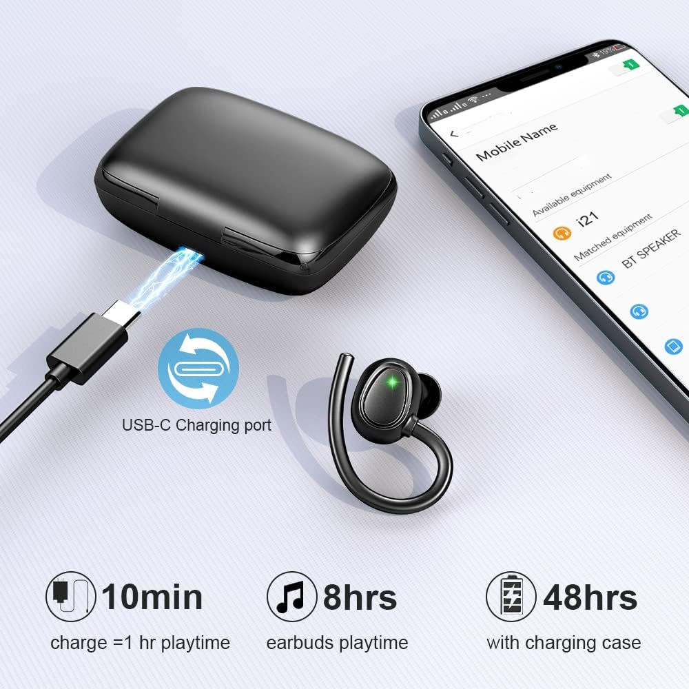 Wireless Earbuds Bluetooth Headphones 48hrs Play Back Sport Earphones with LED Display Over-Ear Buds with Earhooks Built-in Mic Headset for Workout