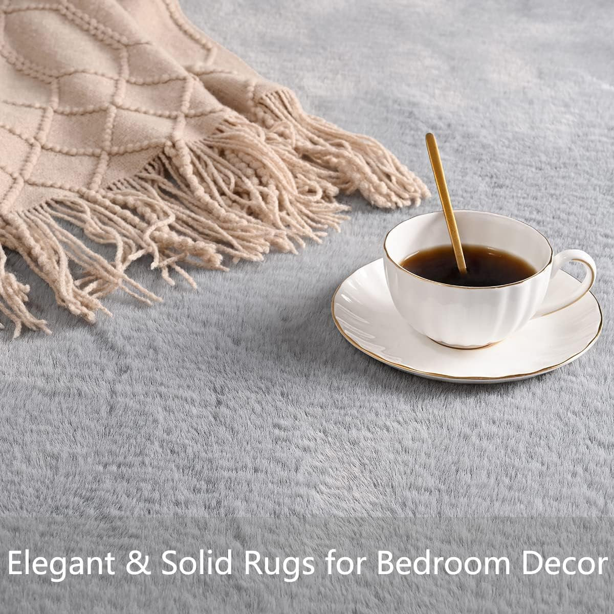 KDMLR Soft Rugs 3x5ft Grey Rug for Bedroom Machine Washable Faux Rabbit Fur Area Rug Shaggy Throw Rugs Fluffy Carpet for Dorm,Living Room,Chair,Couch,and Home Decor