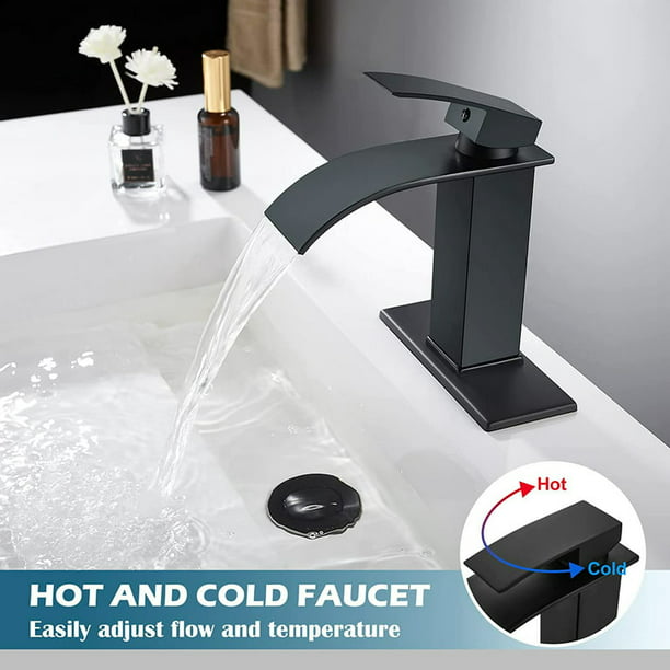 KDMLR Black Single Handle Deck Mounted Brass Waterfall Bathroom Faucet,Hot and Cold Water Mixer Tap Easy to install, suitable for bathroom, kitchen, and dressing table