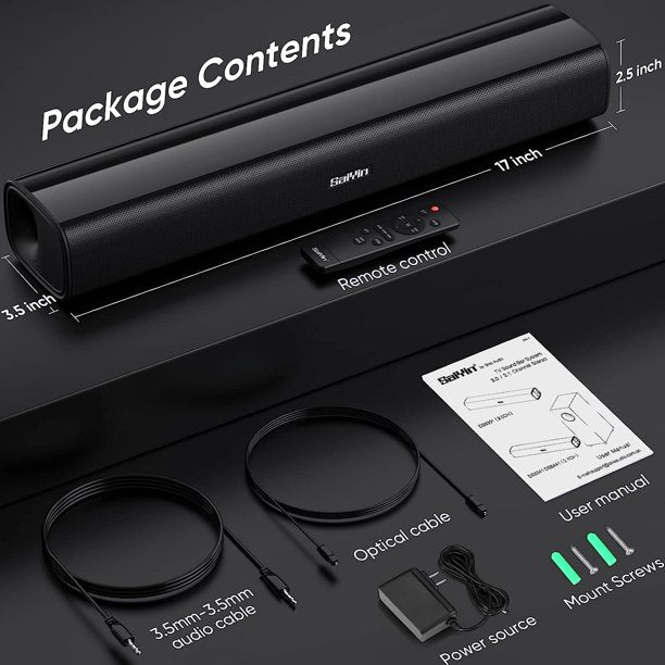 KDMLR Sound Bars for TV, 40 Watts Small Soundbar Built with 4 Speakers,TV Sound Bar Speakers with Bluetooth/Optical/AUX Connection for PC/Gaming/Projectors,17inch