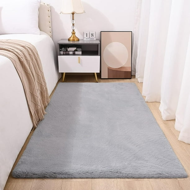 KDMLR Soft Rugs 3x5ft Grey Rug for Bedroom Machine Washable Faux Rabbit Fur Area Rug Shaggy Throw Rugs Fluffy Carpet for Dorm,Living Room,Chair,Couch,and Home Decor