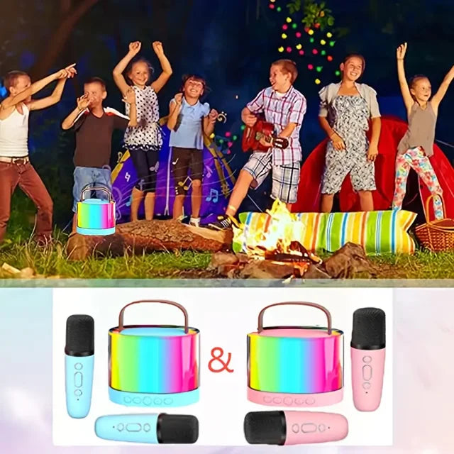 XANLUOER Mini Karaoke Machine for Kids,Portable Bluetooth Speaker with 2 Wireless Microphones,Ideal Musical Present for Children,Great Birthday Present for 4, 5, 6, 7, 8+ Years Old Girls&Boys(Beige)