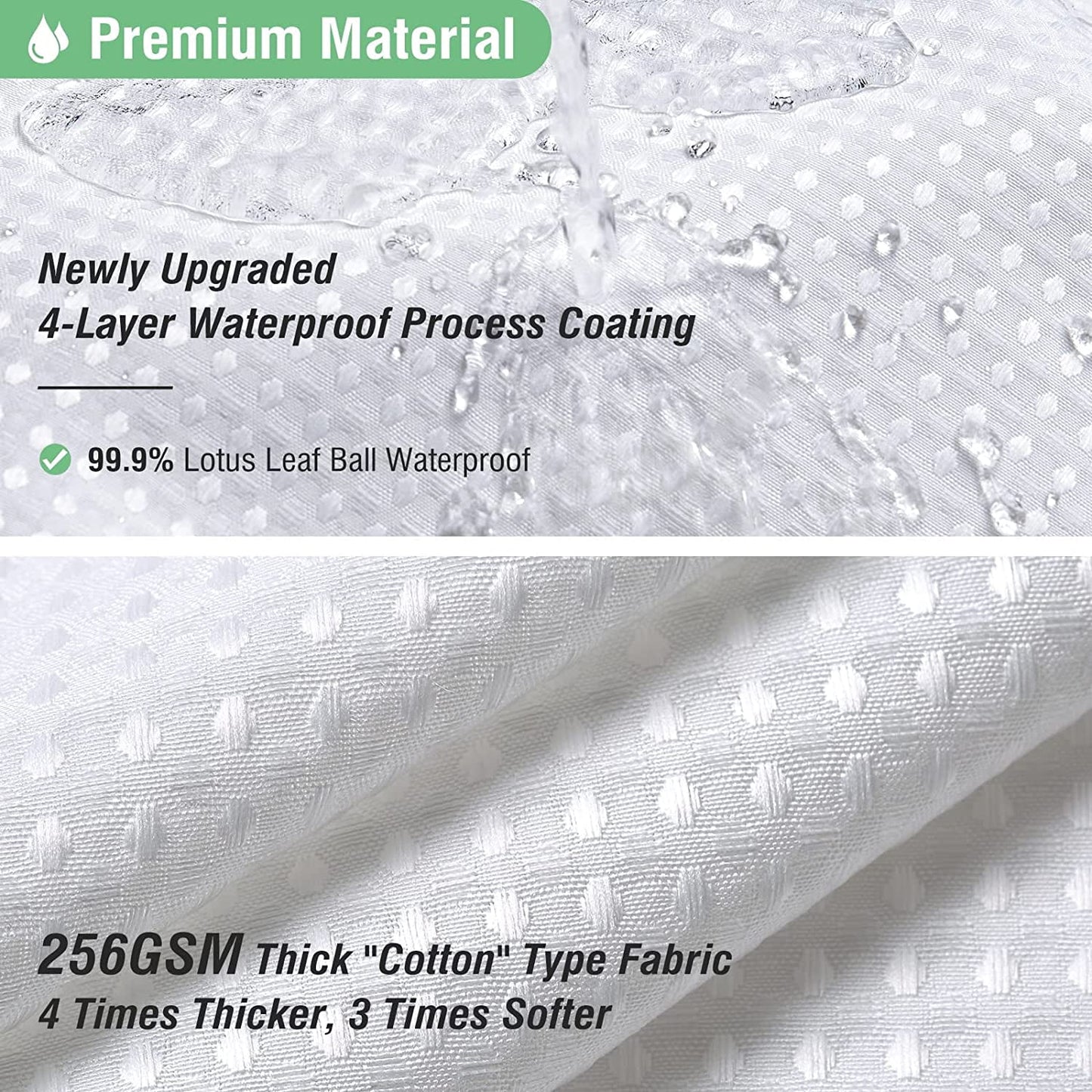KDMLR White Fabric Shower Curtain, Waffle Weave Heavy Duty Hotel Luxury Cloth Shower Curtains for Bathroom, 72 Inch 256GSM Weighted Bath Curtain Set with 12 Plastic Hooks,72x72