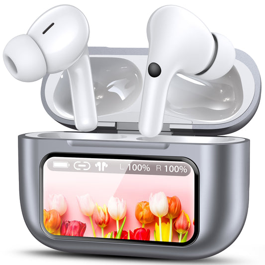 Wireless Bluetooth Touchscreen Earbuds,75H Bass Stereo Ear Buds with 6 EQ Modes,Multifunction LED Full Color Touchscreen Wireless Earphones with ENC Mic,ANC Noise Cancelling/Transparency Mode