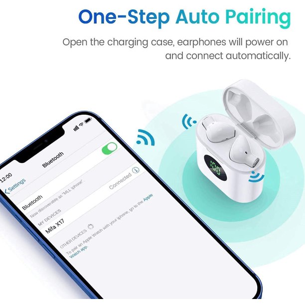 TAGRY True Wireless Earbuds, TWS Bluetooth Headphones Stereo Sound Earphones, 30H Playtime Wireless Charging Case & Power Display, Sweat Proof Dual Bluetooth 5.0 Headset with Built-in Mic for Sports