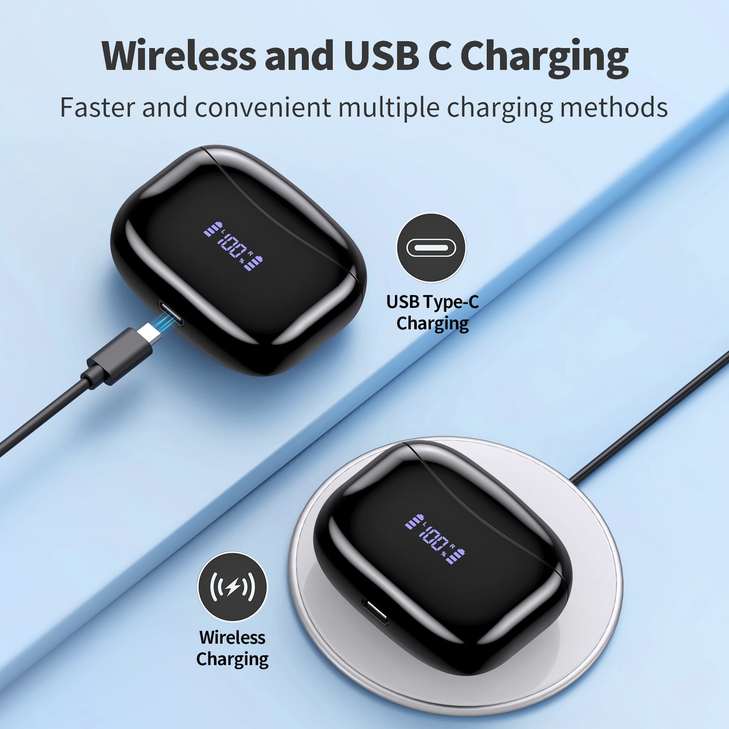 Wireless Earbuds, Bluetooth Headset with Microphone Touch Control , Waterproof, High-Fidelity Stereo Earphones,Support wireless charging earbuds,Compatible with iPhone 13 Pro Max XS Samsung Android