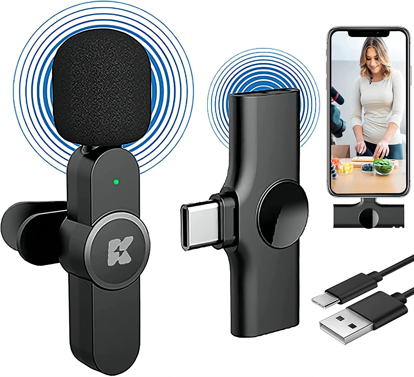 KDMLR Wireless Lavalier Microphone for Samsung and Android Plug and Play Wireless Microphone for Recording, Live Streaming, YouTube, Facebook, TikTok, Clip-on Lavalier Mini Microphone with Noise Cance