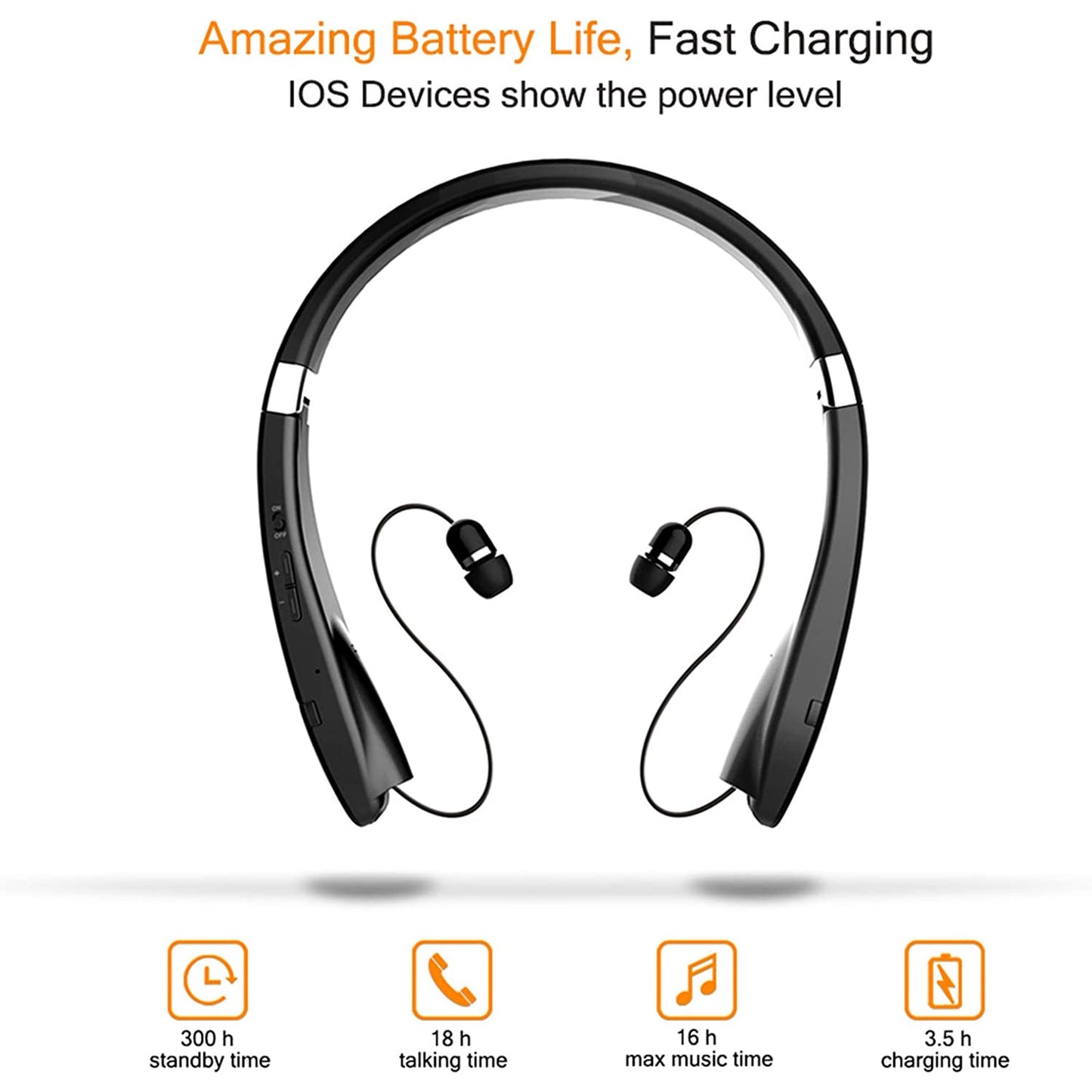 Foldable Bluetooth Headset,Lightweight Retractable Bluetooth Headphones for Sports&Exercise, Noise Cancelling Stereo Neckband Wireless Headset